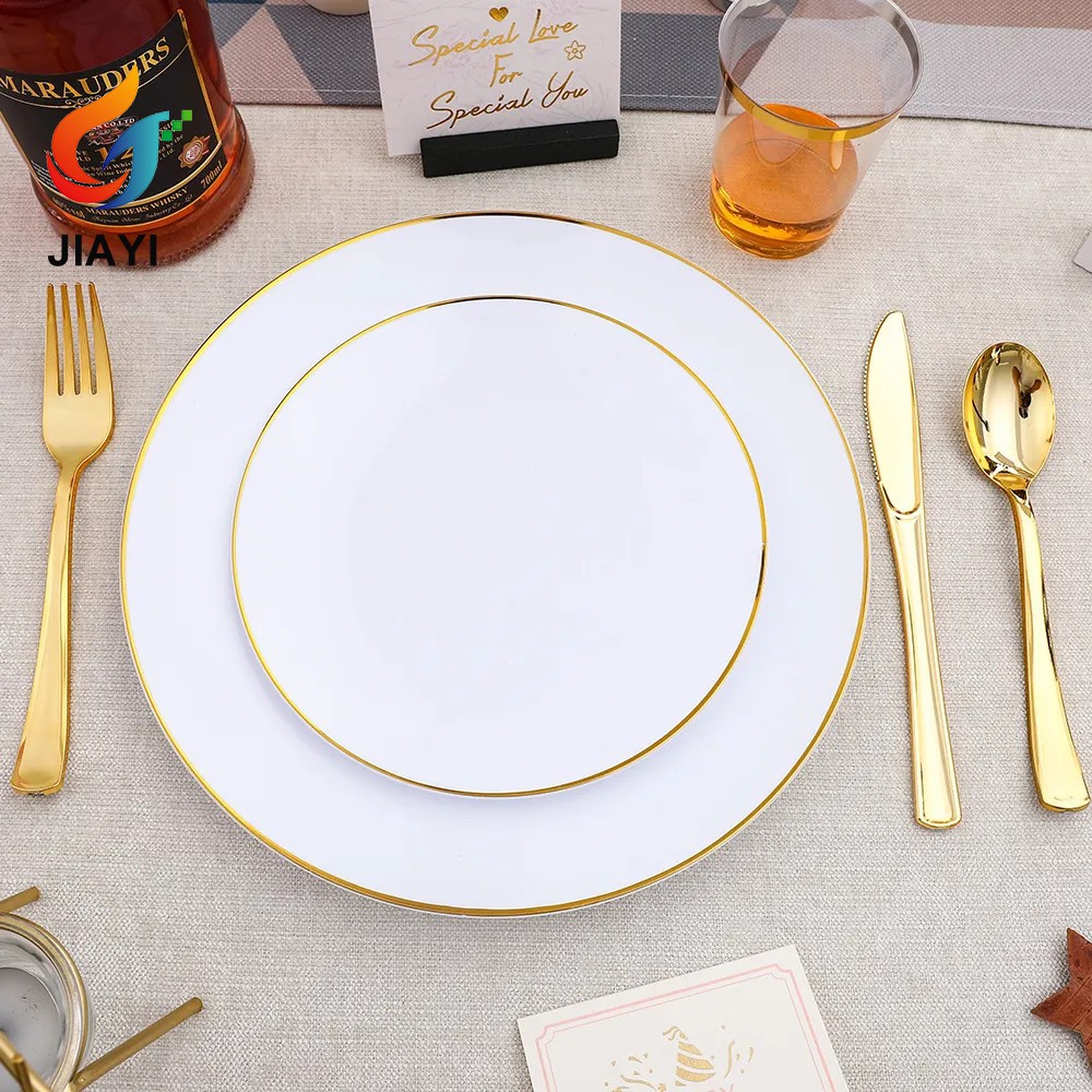 Wedding decoration gold disposable plastic plates for party wedding